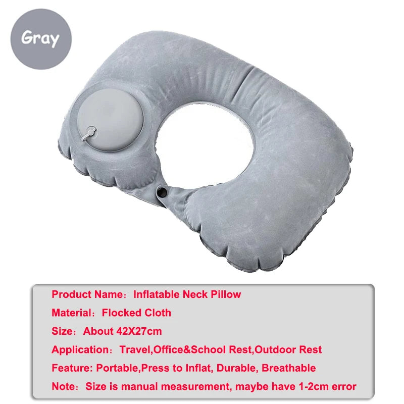 Inflatable Travel Pillow Airplane Neck Pillow U-shaped Cervical Orthopedic Protection Pillow Outdoor Portable Foldable Pillows ﻿
