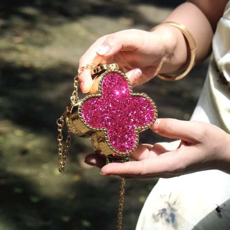 Mini Coin Purse Clover Luxury Fashion Shiny Rhinestone Evening Clutch Handbag for Women, New Sparkling Release