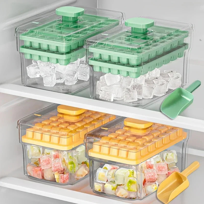 Ice Trays for Freezer with Lid & Bin, Ice Cube Tray Making 68 pcs Ice Cubes, Easy Press to Release Ice