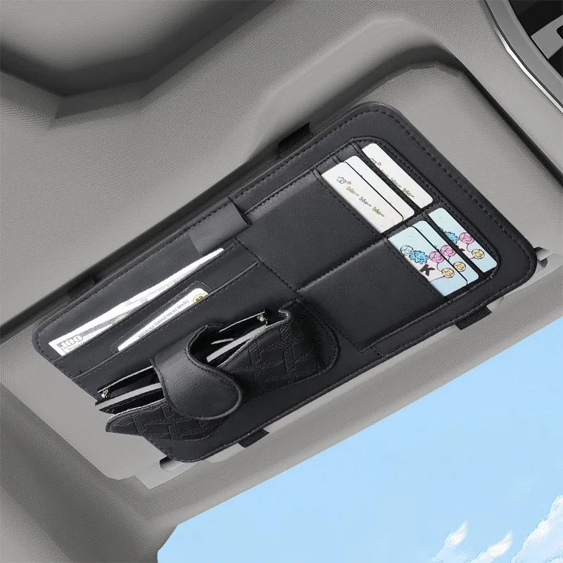 Multifunctional Car Storage Bag Sunshade Card Holder Sunglasses Clip Car Glasses Organizer