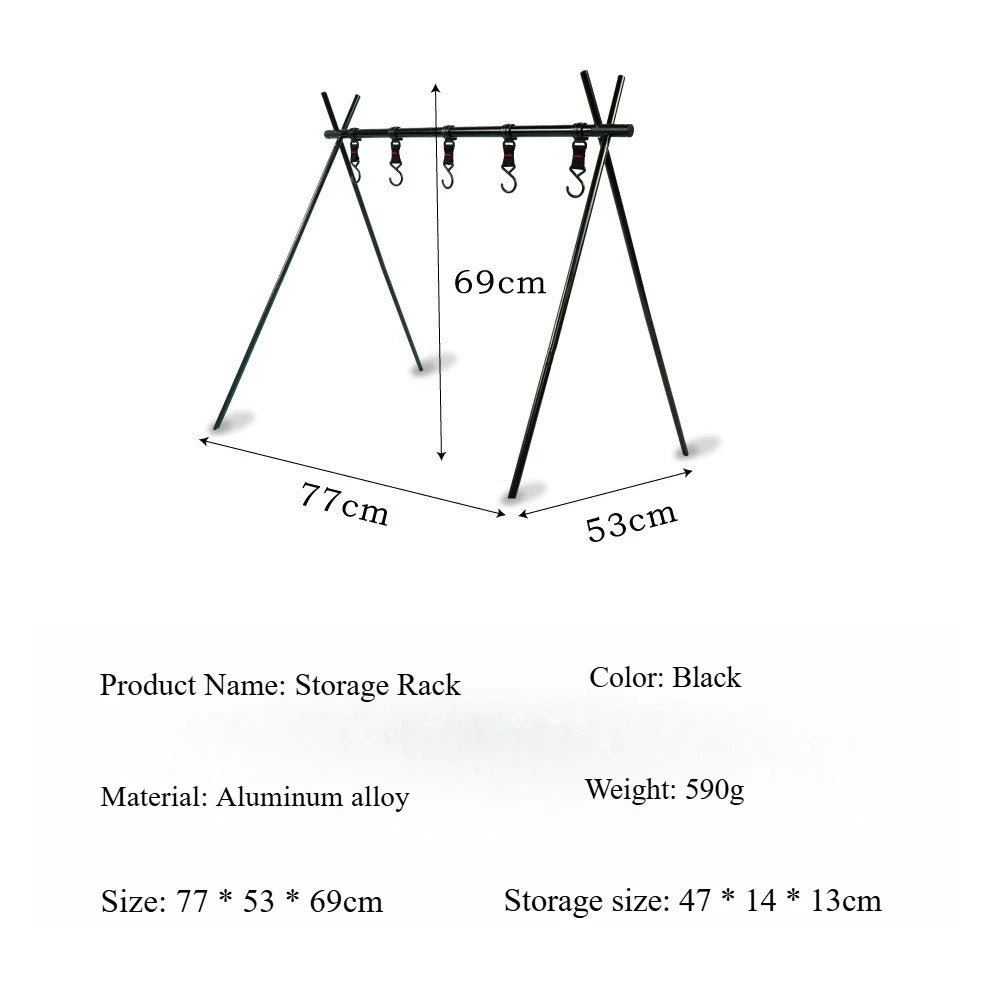 Camping Shelf Aluminum Alloy Organizer Folding Rack Lightweight Travel Hanging Rack Fishing Hiking Camping Storage Rack