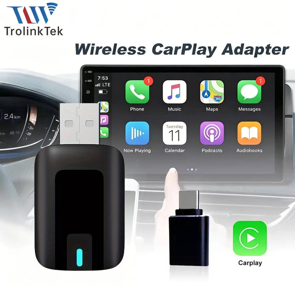 TrolinkTek Wireless CarPlay Dongle, Wired to Wireless USB Adapter Plug and Play, Auto Reconnect, Low Latency with 5GHz WiFi Bluetooth, Support Siri Steering Control for Cars with Factory Wired Apple CarPlay