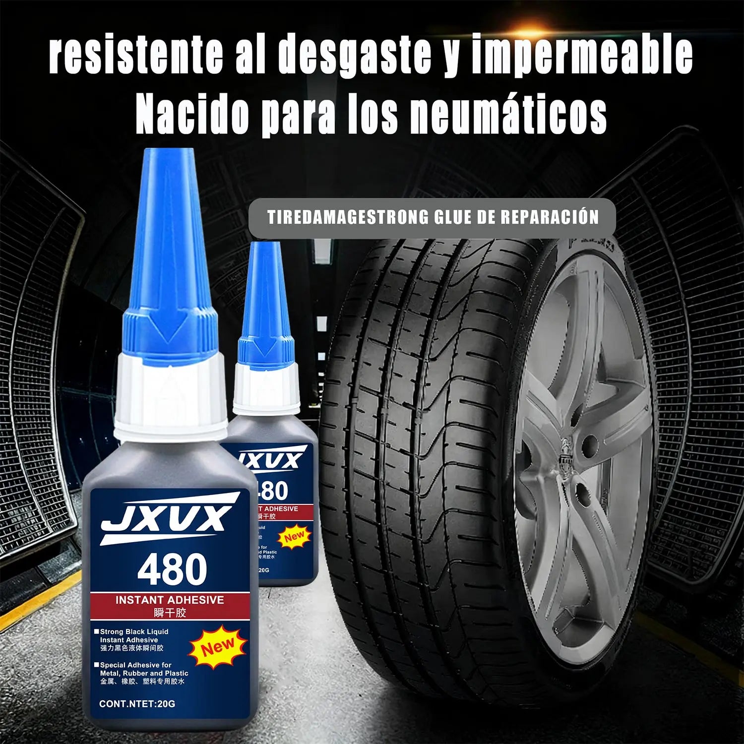 JXVX 20g 480 Super black glue for tyre repair Black liquid glue Durable rubber Wear-resistant adhesive Non-corrosive Instant bonding Leather Original adhesive, complete with dispenser.