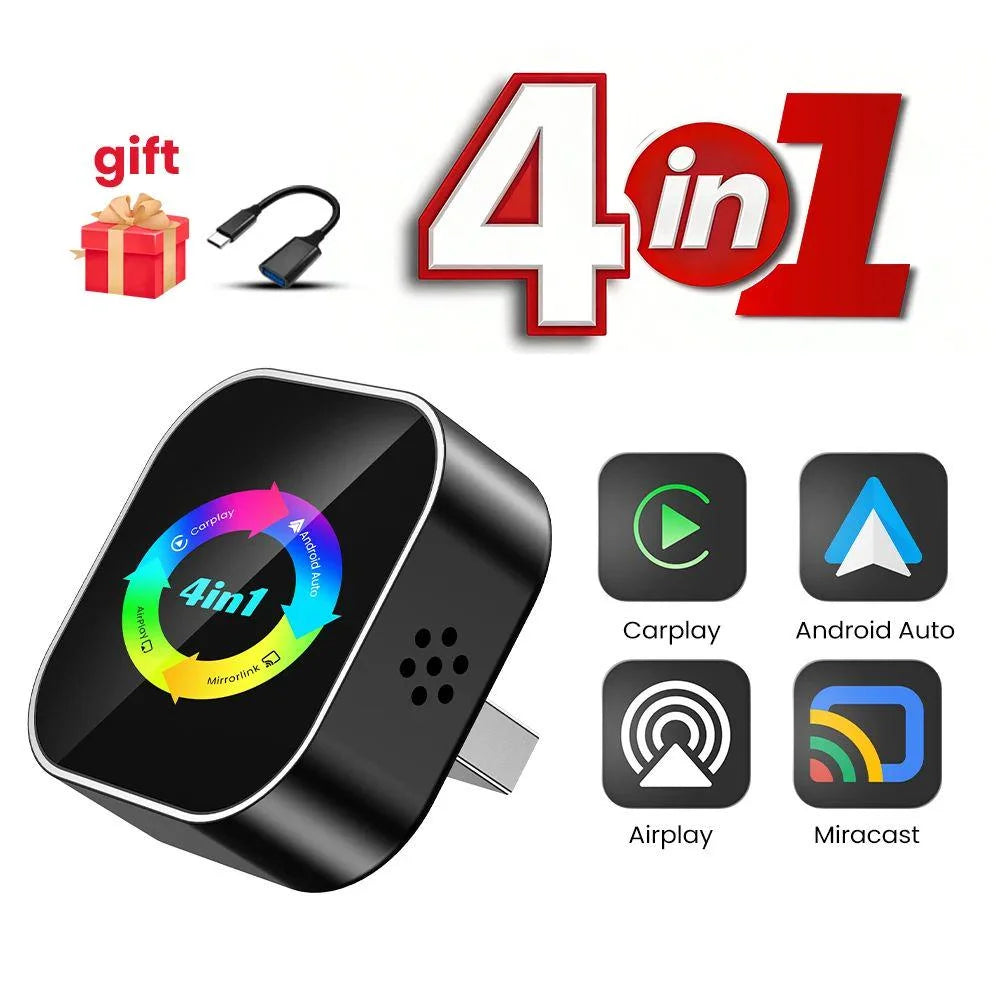 2026 NEW Upgrade 4 In1 Wireless Carplay Mirror Link Adapter Wired to Wireless Android Auto Plug & Play For Wired Carplay