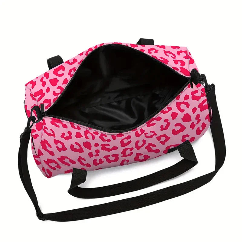 Pink Leopard Print Spots Large Capacity Luggage Bag  For Boy And Girls Best Gifts 2D Flat Cartoon Travel Bag For Children