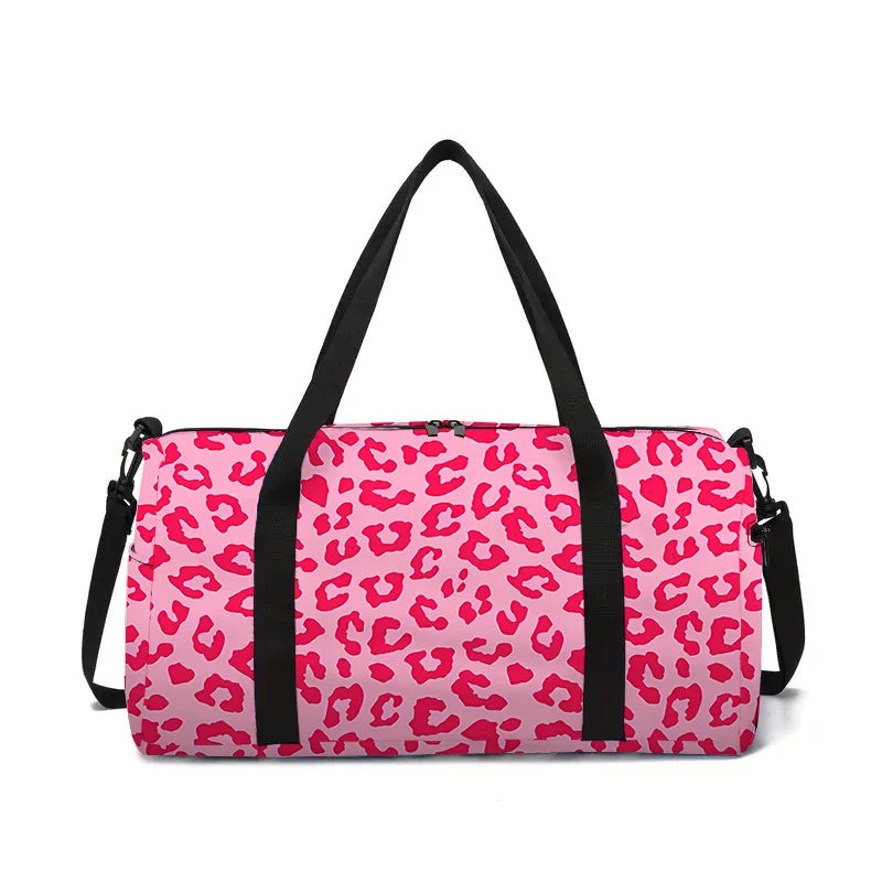 Pink Leopard Print Spots Large Capacity Luggage Bag  For Boy And Girls Best Gifts 2D Flat Cartoon Travel Bag For Children