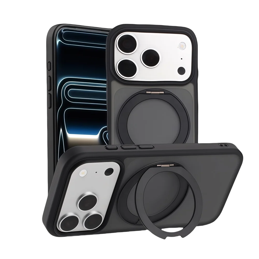 For Magsafe Magnet Ring Rotating Fold Magnetic Stand Phone Case For iPhone 17 Pro Max Air 17Pro Solid Color Matte Armor Cover