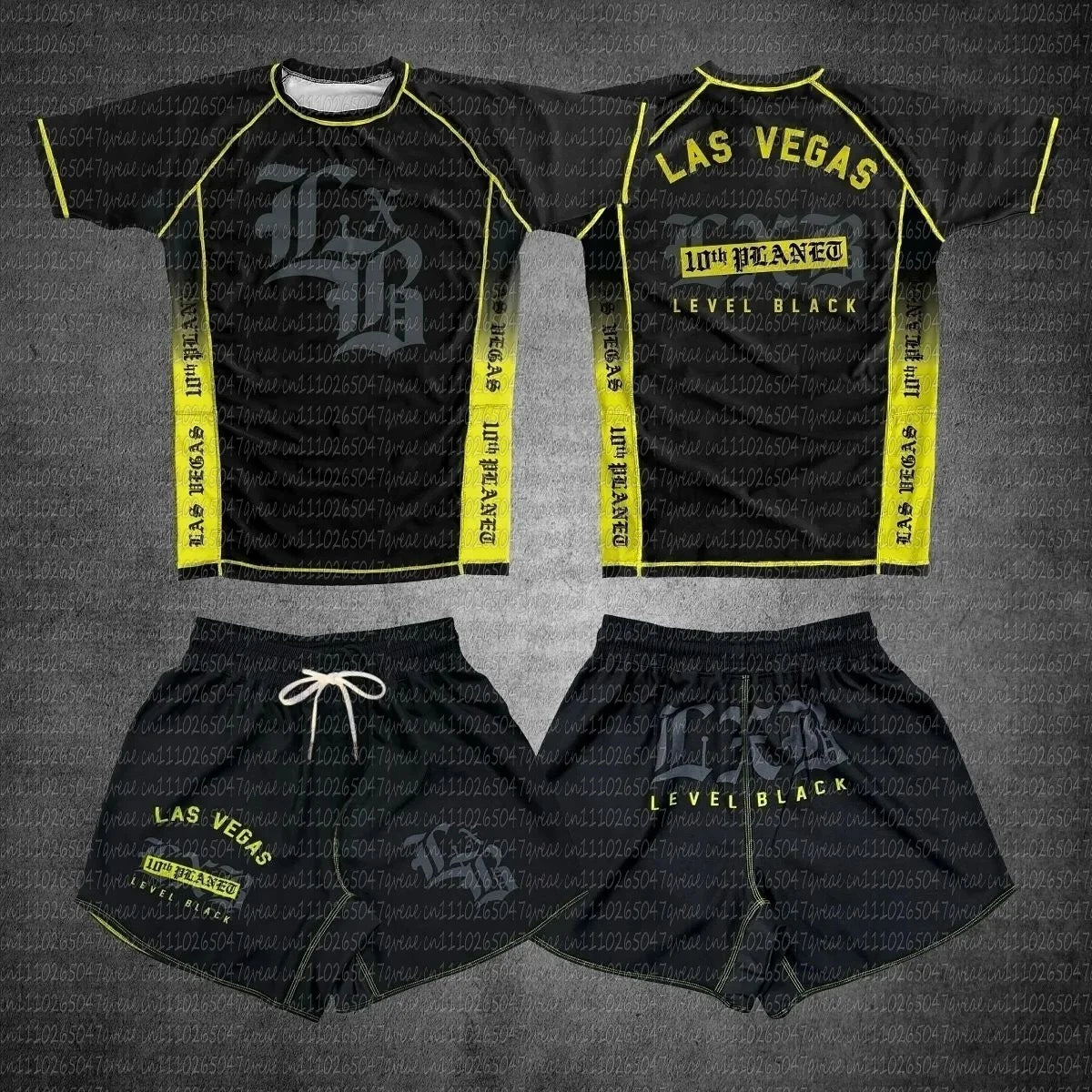 Quick Drying Black V1 LXB AJJ Rash Guard Gym Set Levelxblack RANKED V2 NIVEL NEGRO Jersey T-shirt and Shorts Combo for Fitness