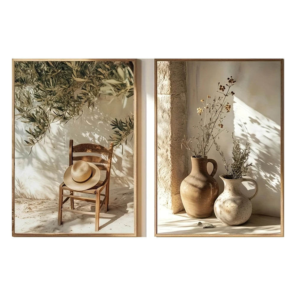 2pcs Modern Mediterranean Olive Trees Canvas Wall Art, Frameless Landscape Canvas Posters for Bedroom and Living Room Wall Decor