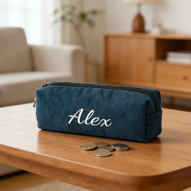 Customised Embroidery/Standard Style 2 Options,High-quality corduroy pencil case, clutch bag, small and lightweight,!