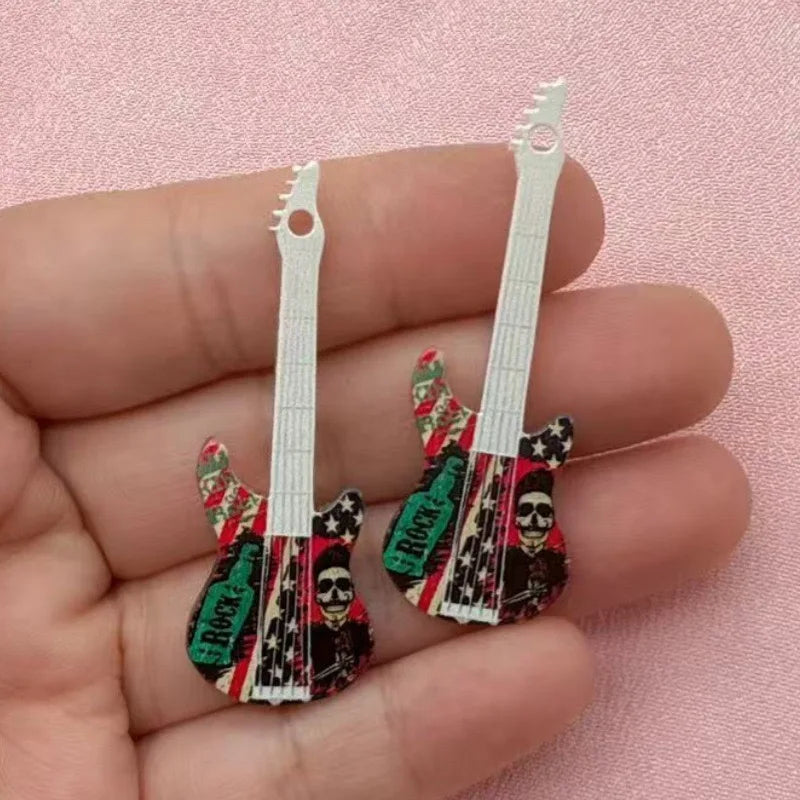 12pcs 16 color printed skeleton guitar acrylic DIY keychain earrings bag handicrafts accessories