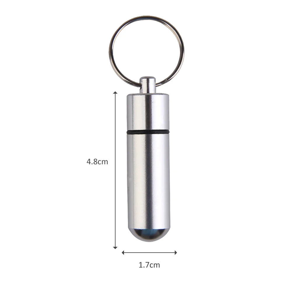 Portable Aluminum Alloy Waterproof Pill Medicine Storage Case Holder Container Capsule First Aid Key Ring Keychain Outdoor Tool