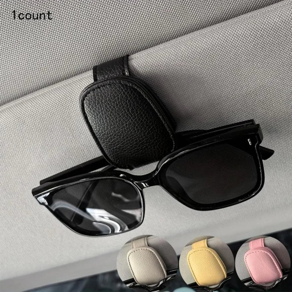 Black Leather Car Eyeglasses Holder Soft Fleece Lining Non-Slip Sun Visor Organizer For Men Women