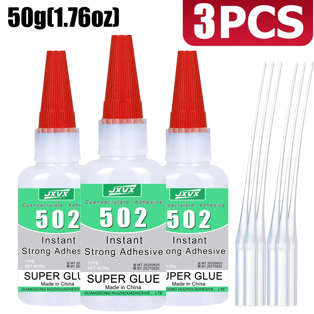 High Capacity Cyanoacrylate Adhesive 502 Super Glue Extra Strong Instant Quick-drying Cyanoacrylate Adhesive Leather Rubber Glass Wood Metal Strong Bond Liquid Glue Tool 1-3 Pieces.