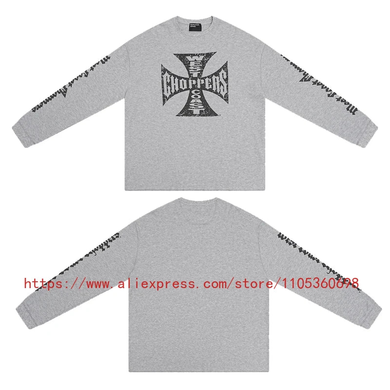 Men's Women's Casual Wear Vintage Style Gothic Font West Coast Long Sleeve Heavyweight Waffle Fabric Unisex High Street Top