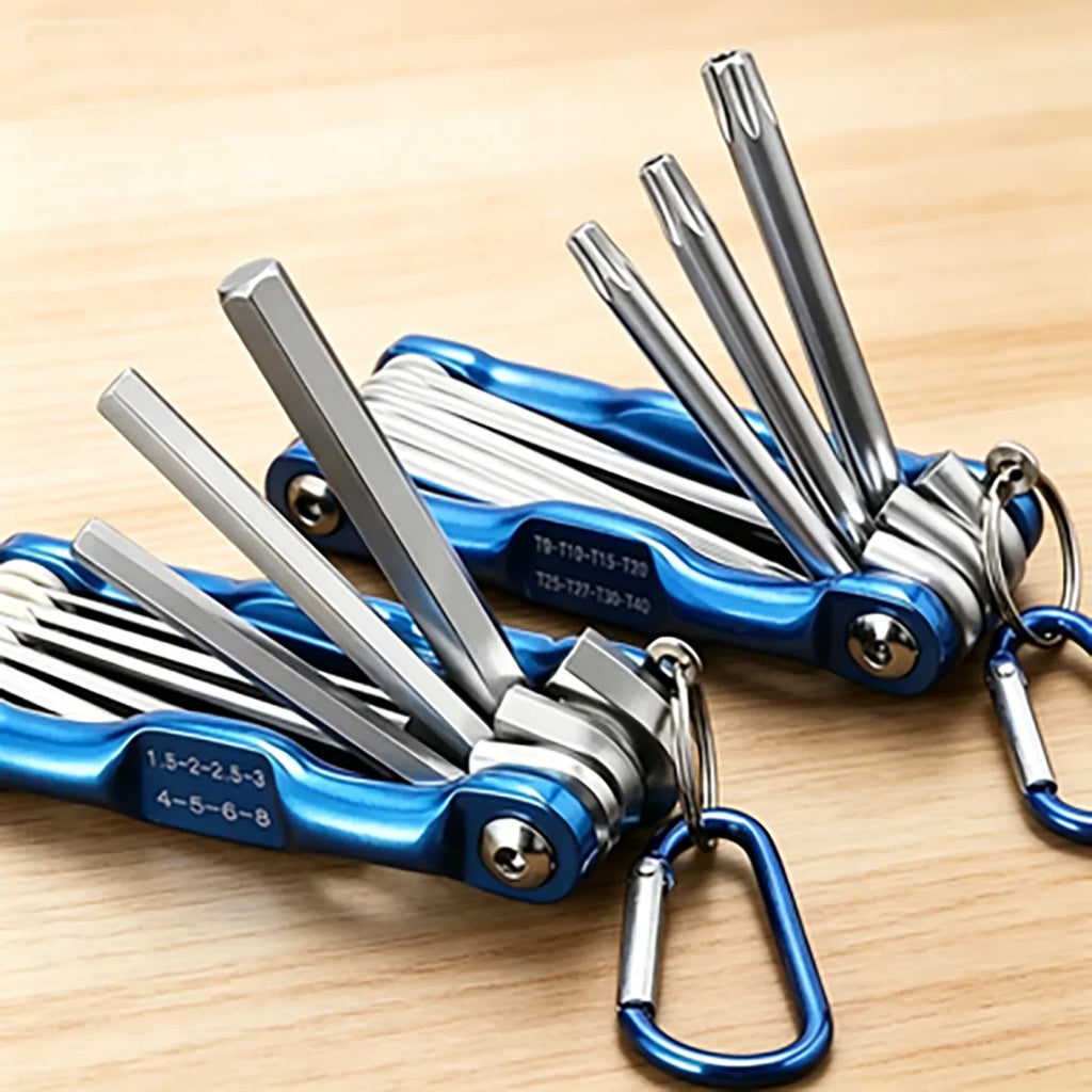 8-in-1 folding hexagonal wrench CR-V material multi-functional folding wrench for cycling/work Portable hand tool set