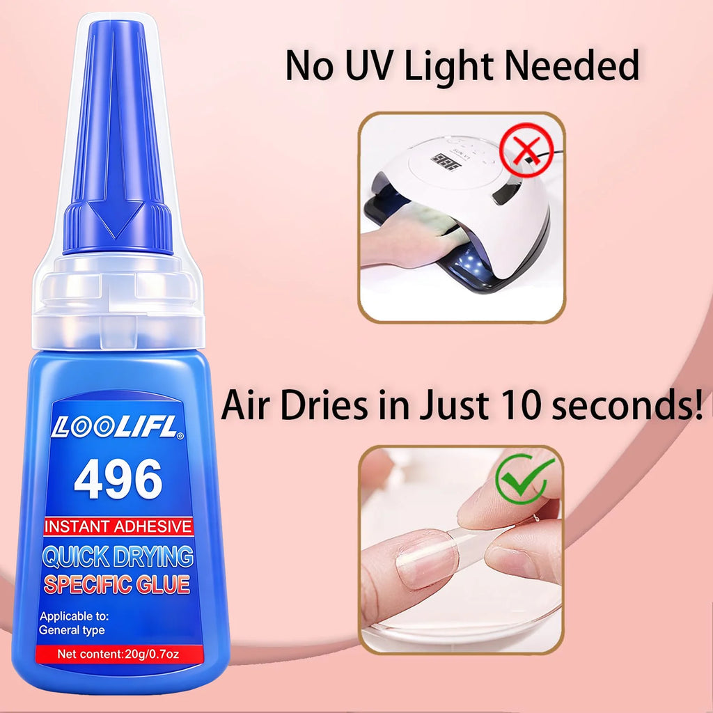 LOOLIFL Quick Drying Adhesive Nail Glue Professional Nail Glue for False Nails Acrylic Nail Rhinestone Decoration Extension Glue