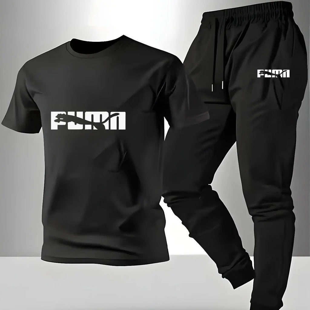 Breathable Cotton Men's Fashion Sportswear Set Pattern Printed T-Shirt & Comfortable Sports Pants for Casual Fitness Home