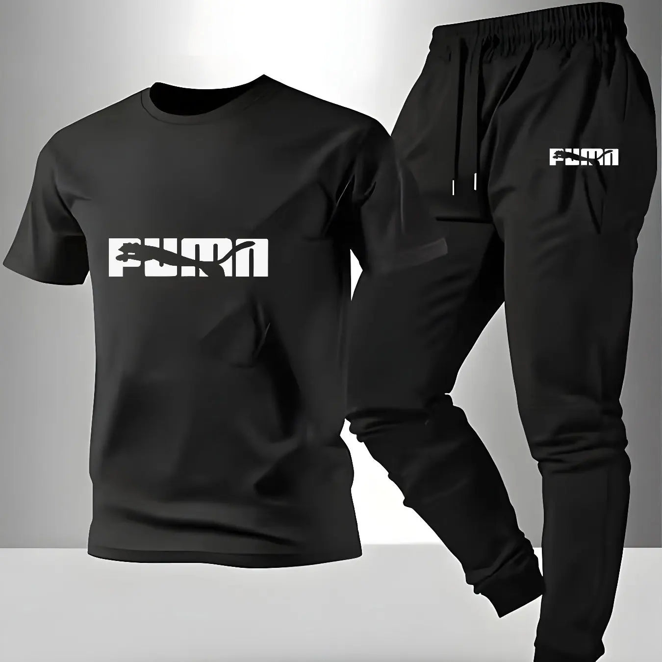 Breathable Cotton Men's Fashion Sportswear Set Pattern Printed T-Shirt & Comfortable Sports Pants for Casual Fitness Home