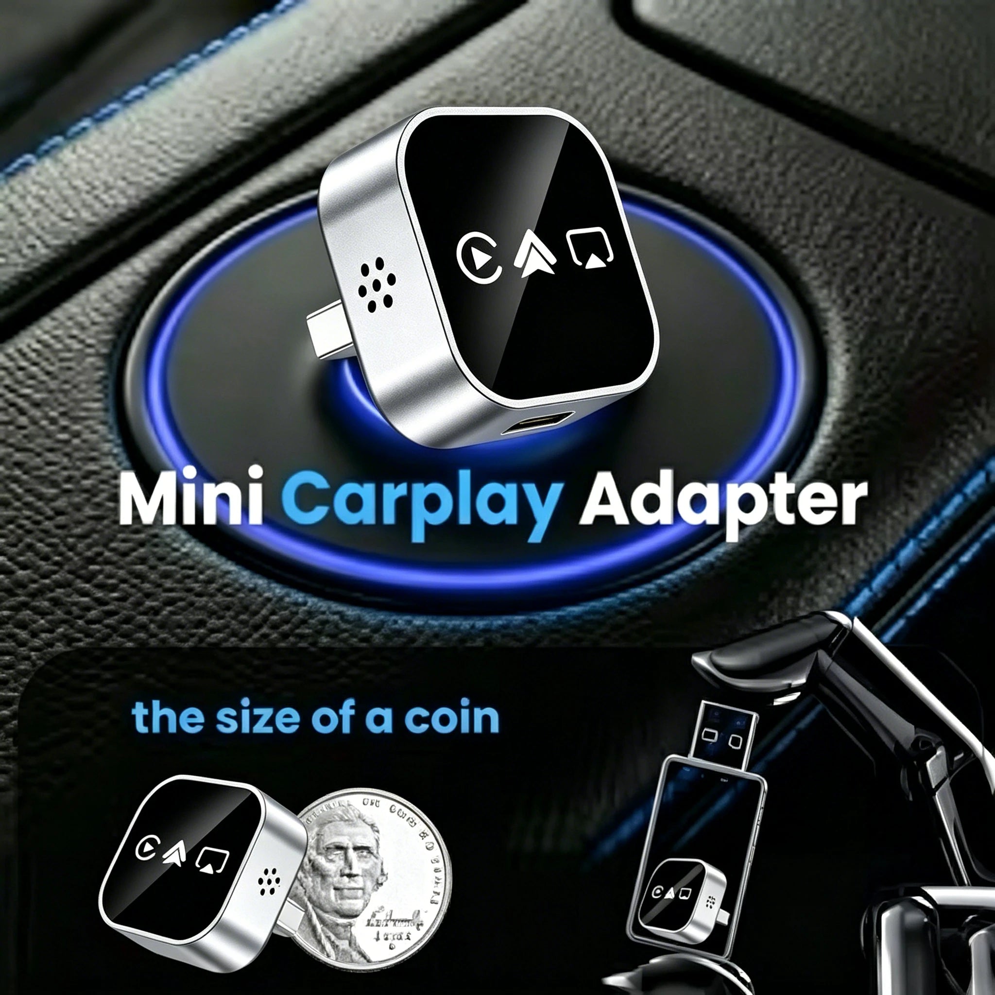 4-in-1 Wireless Carplay Adapter Android Auto Connect Airplay Mirror Link Screen Plug and Play Bluetooth for Apple and Android