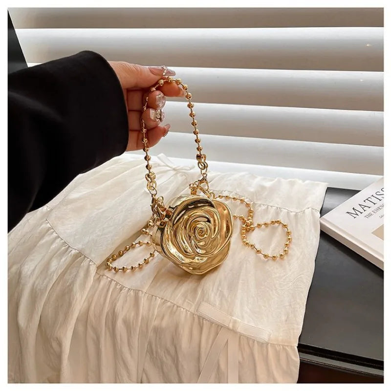 2026 new trendy camellia metal box bag handheld evening purse mini coin lipstick crossbody bag