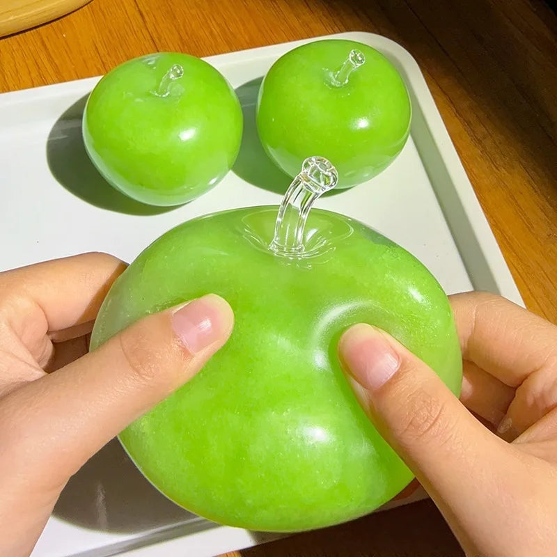 Green Apple Slushie Squishy Fidget Toy Crunchy Moldable Non-Bounce Sensory Stress Reliever Medium Grip Strength Slow Rising Gift