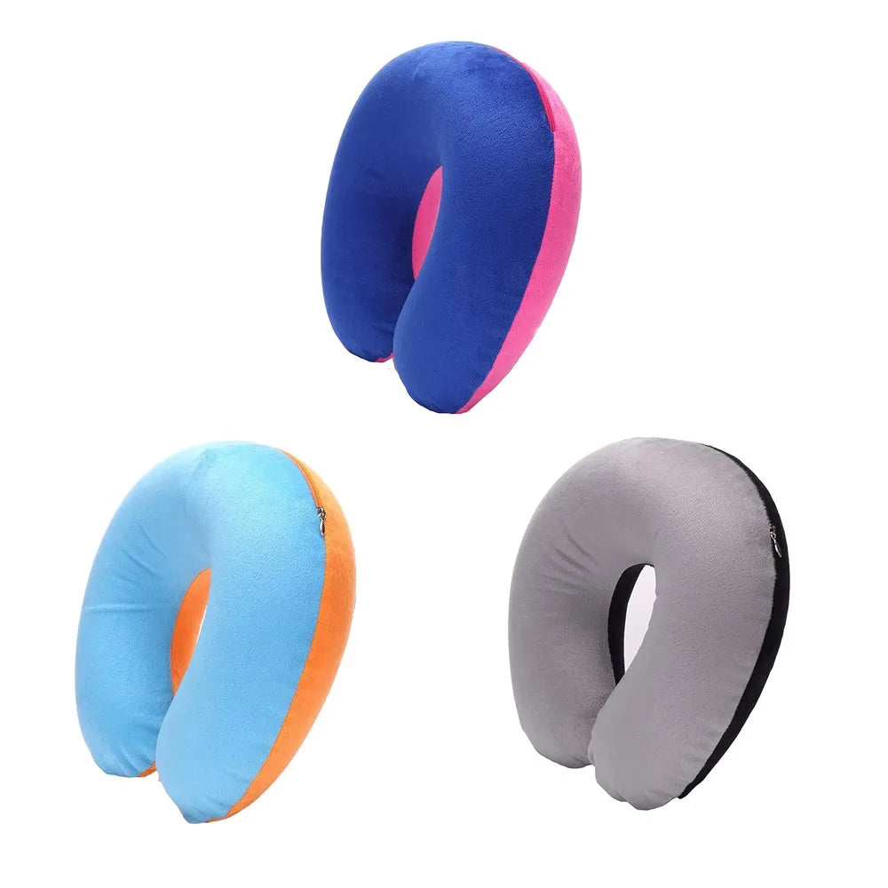 1/3/4Pcs Travel Pillow Car Air Flight Office Inflatable Neck Pillow Short Plush Cover PVC Support Headrest Soft Nursing Cushion