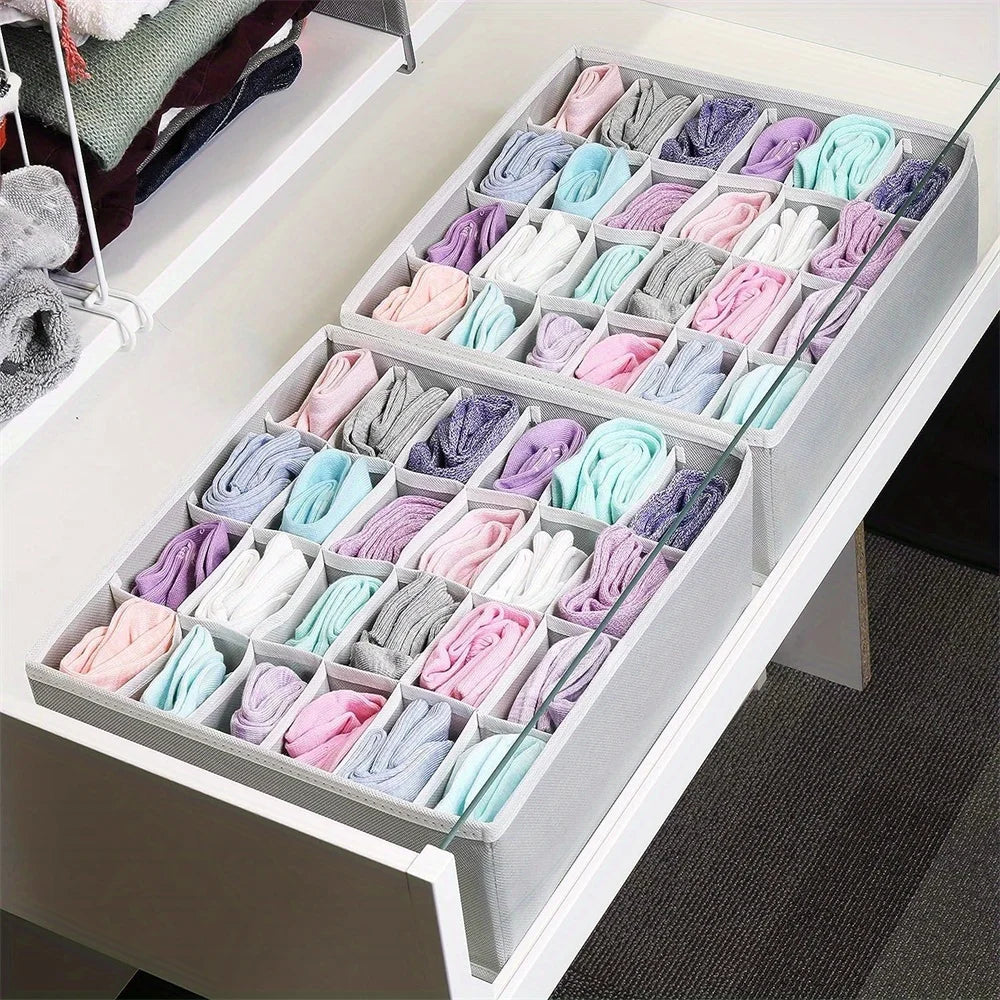 1PC Fabric underwear and socks storage box, 24 compartments, large capacity for home use