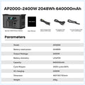 CTOLITY AP2000 2400W Portable Solar Generator 2048Wh Lifepo4 Battery Power Station AC Outlets Pure Sinve Wave emergency Supply