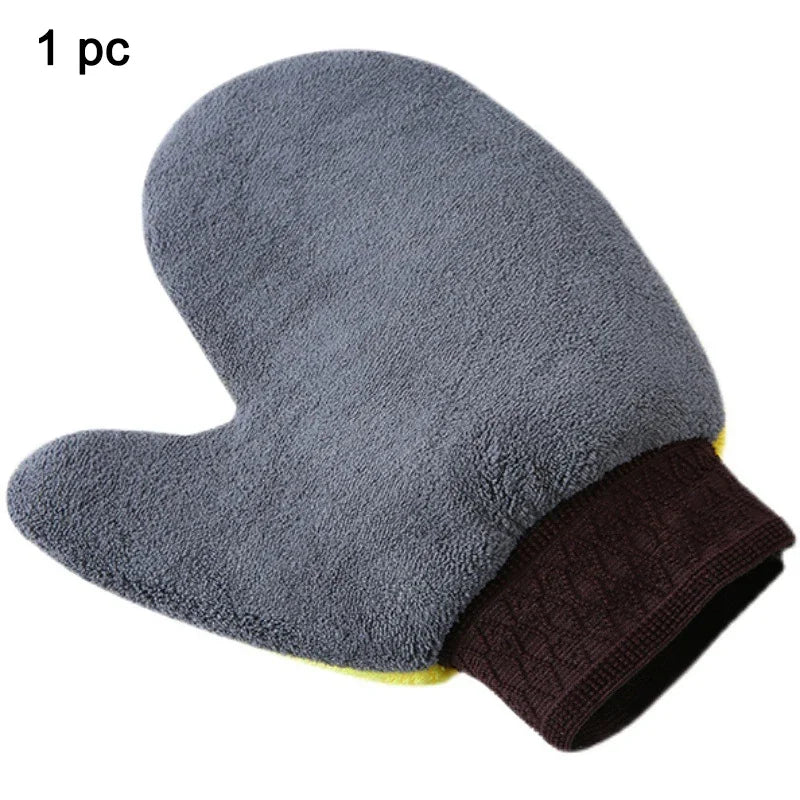 Car Wash Cleaning Glove Brush Thick Double-faced Microfiber Coral Fleece Gloves Car Cleaning Mitt Auto Wax Detailing Care Brush