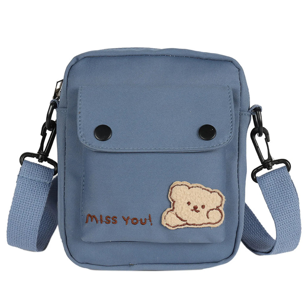 Kawaii Backpack Women'S Cute Versatile Cartoon Bear Canvas Bag College Student Crossbody Bag Backpack Shoulder Bag Purses