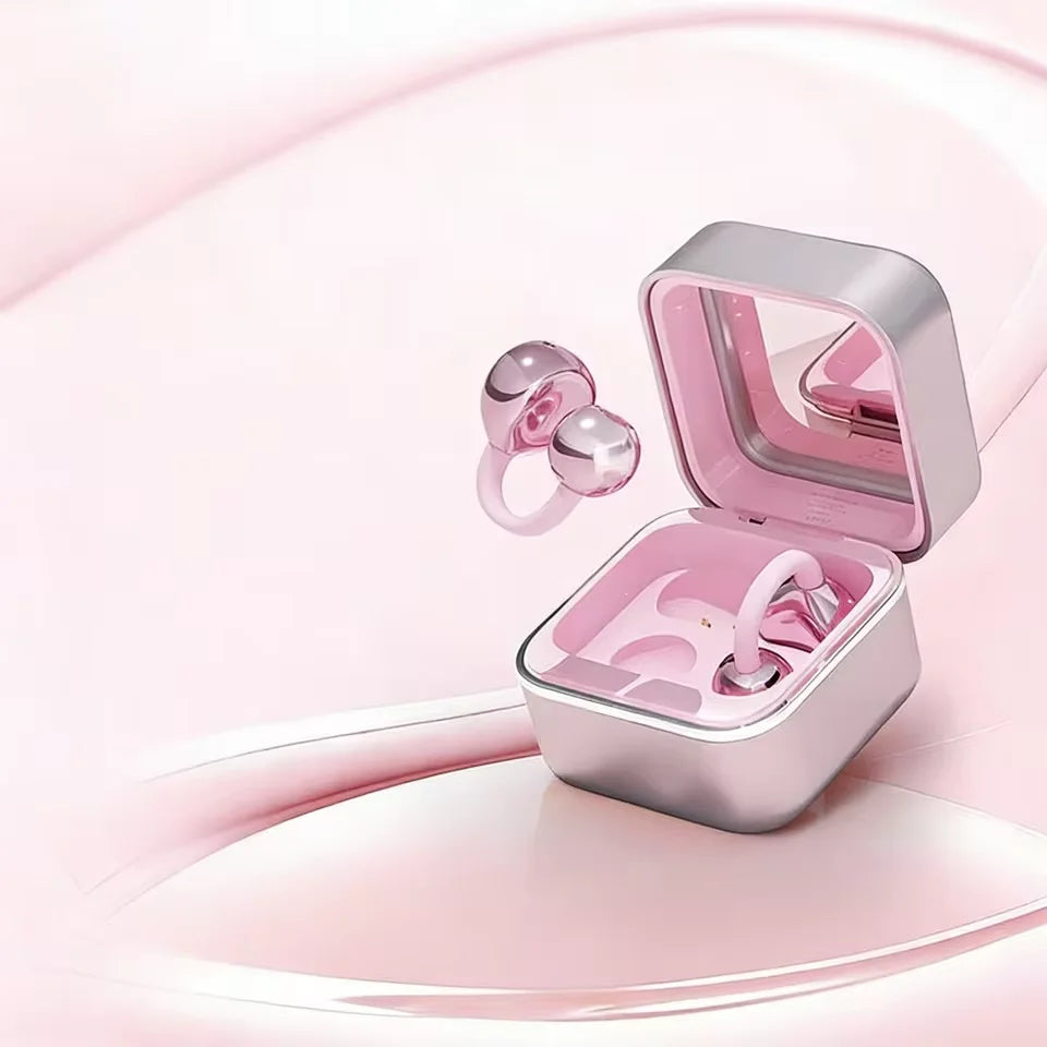 New Ear Clip Wireless Bluetooth 6.0 Earphones Headphones Jewelry Box With Makeup Mirror Fill Light For Fashion Gift TWS Earbuds