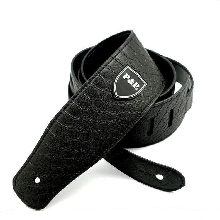 P&P Professional Guitar Strap | Anti-Wrinkle Polyester | Adjustable 33.8"-54.7" (86-139cm) | Leather Ends + Hidden Pick Clip