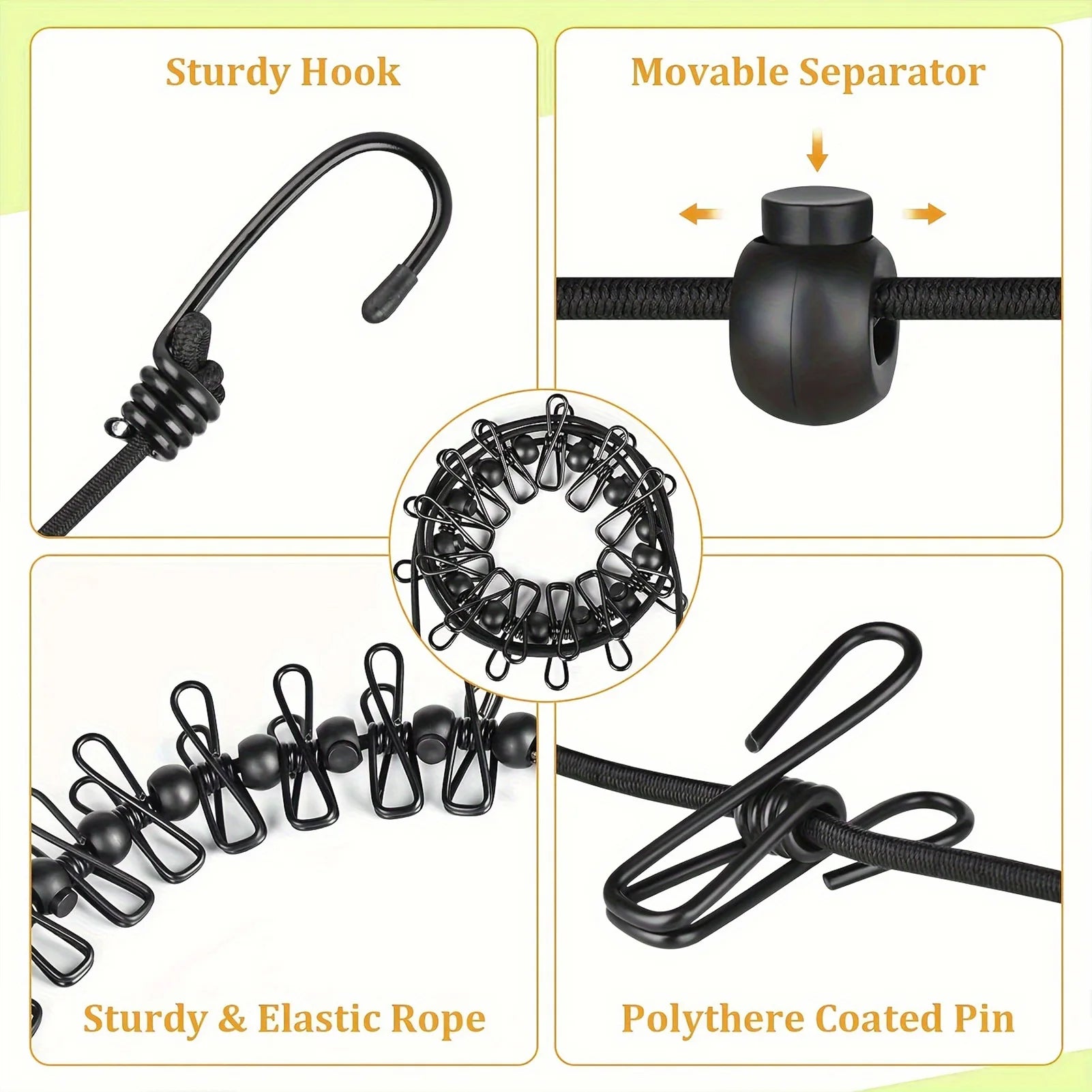 Portable Retractable Non Slip Travel Clothesline With 12 Clips Outdoor Home Travel Clothes Drying Hanging Rope Supplies