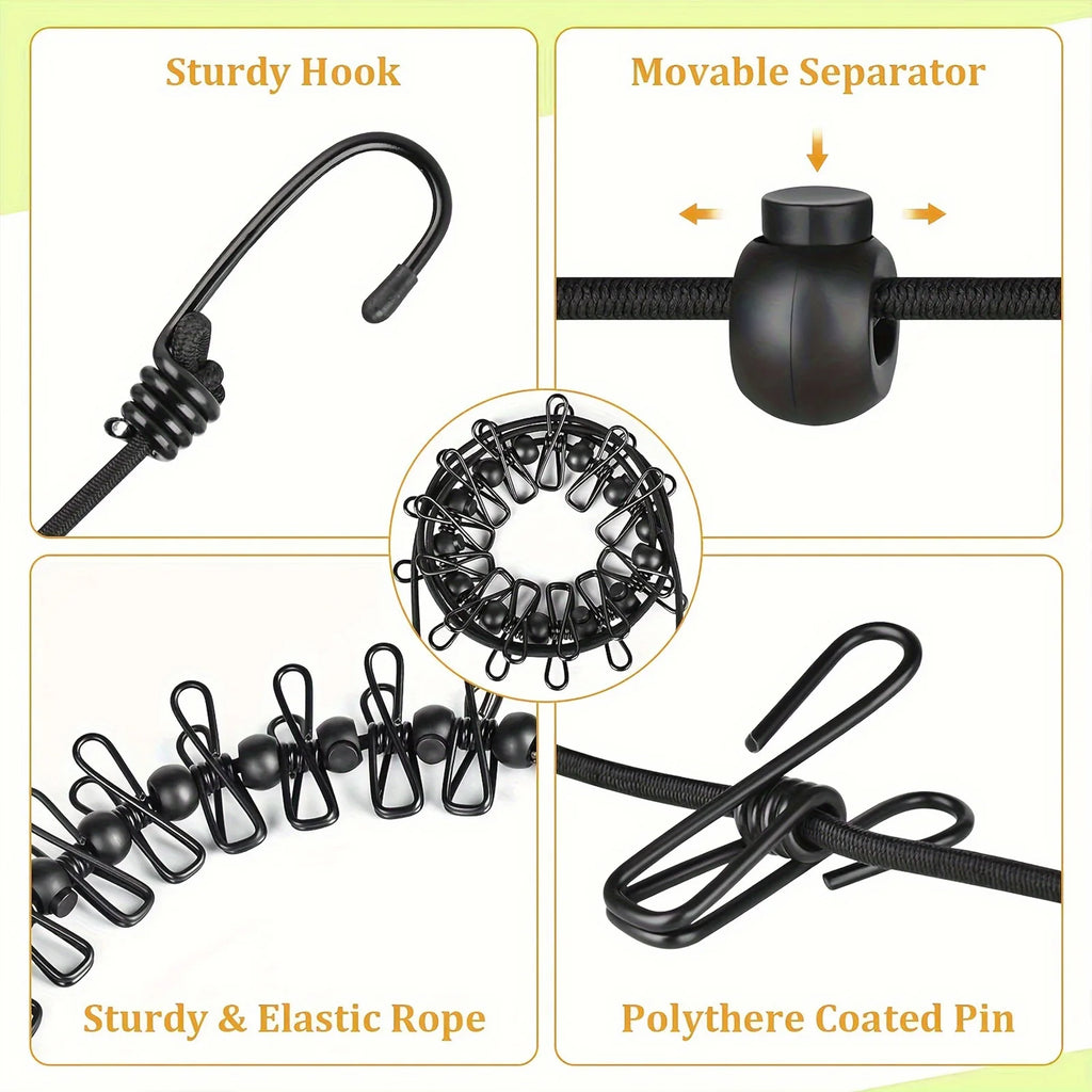 Portable Retractable Non Slip Travel Clothesline With 12 Clips Outdoor Home Travel Clothes Drying Hanging Rope Supplies