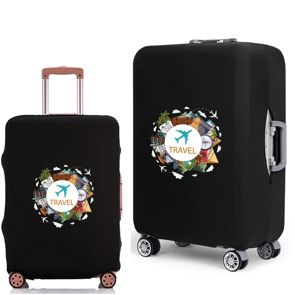 Portable Luggage Protective Cover Travel Pattern Travel Suitcase Cover Elastic Dust Cases for 18 To 28 Inch Travel Trunk Cover