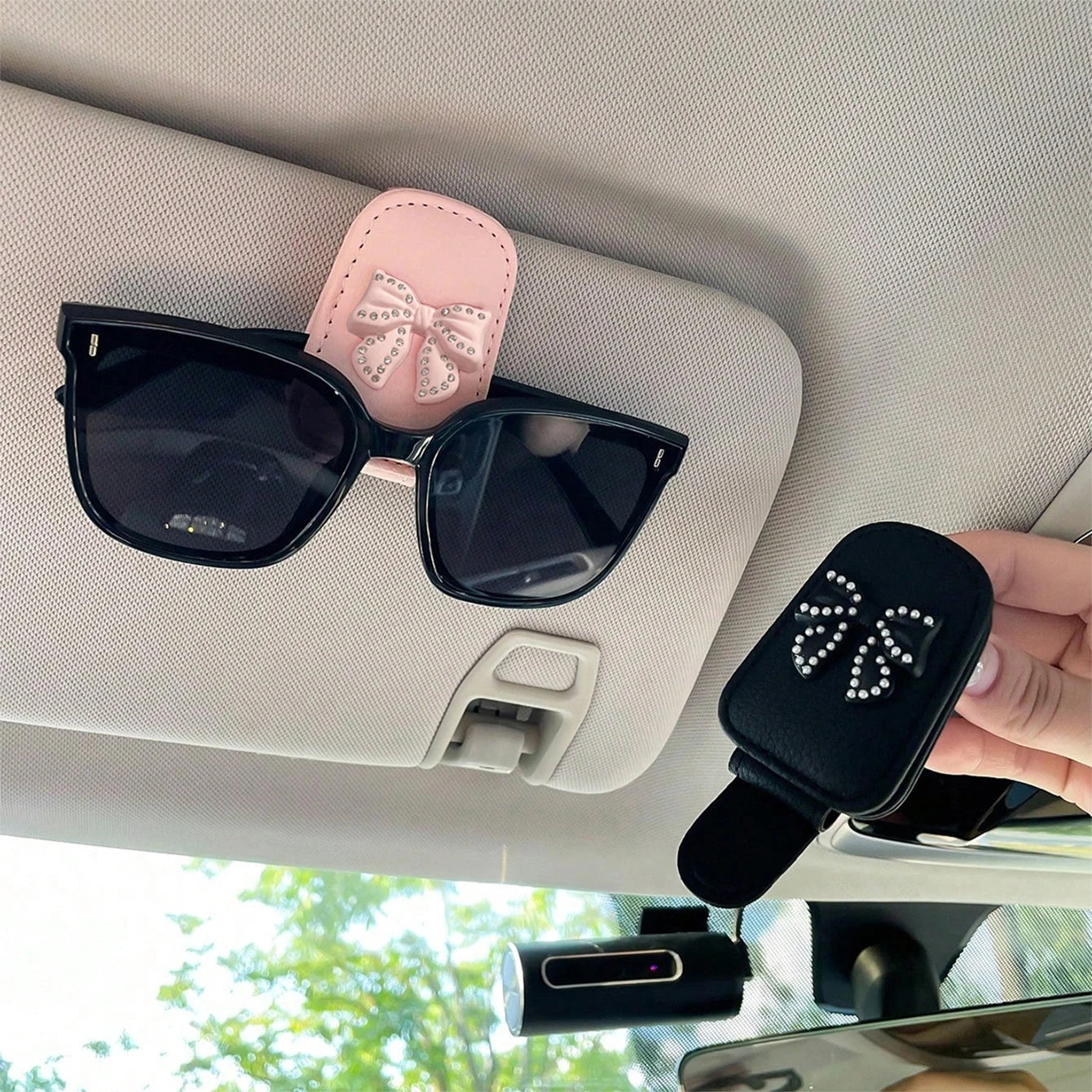 Car sun visor glasses clip bow cute pink interior sunglasses storage rack, car accessories