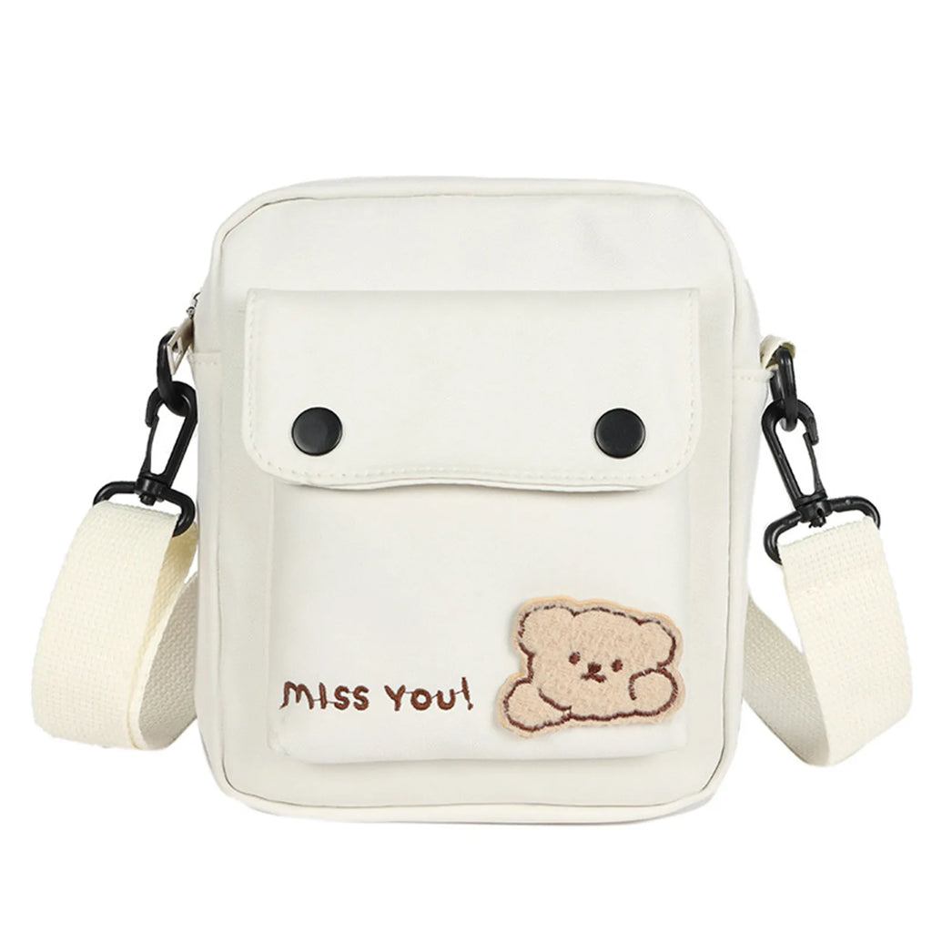 Kawaii Backpack Women'S Cute Versatile Cartoon Bear Canvas Bag College Student Crossbody Bag Backpack Shoulder Bag Purses