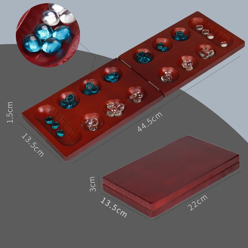 1set Chestnut Pine Foldable Mancala Board Game - Fun Classic Table Game with Wooden Board for Adults & Kids