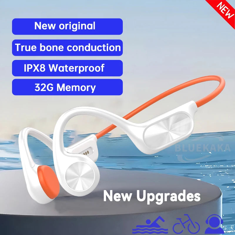 2025 Bone Conduction Wireless Headphones IPX8 Waterproof Swimming Headset 32GB MP3 Player BT5.4 With Mic Music  Sports Earphone