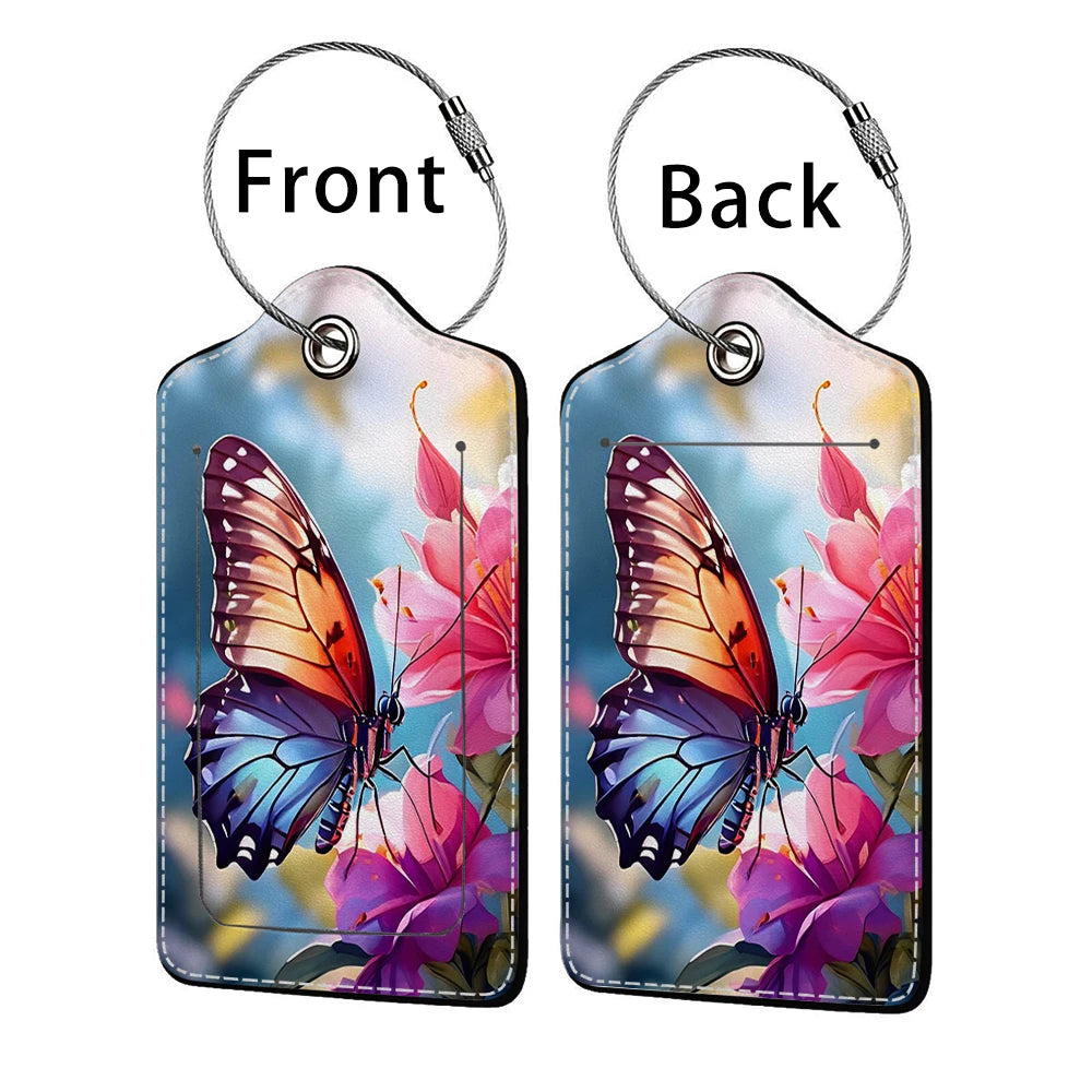 HOT SALE Tyrant butterfly Leather Business Luggage Tag Suitcase Address Label Luggage Boarding Case Label Name ID Address Clip