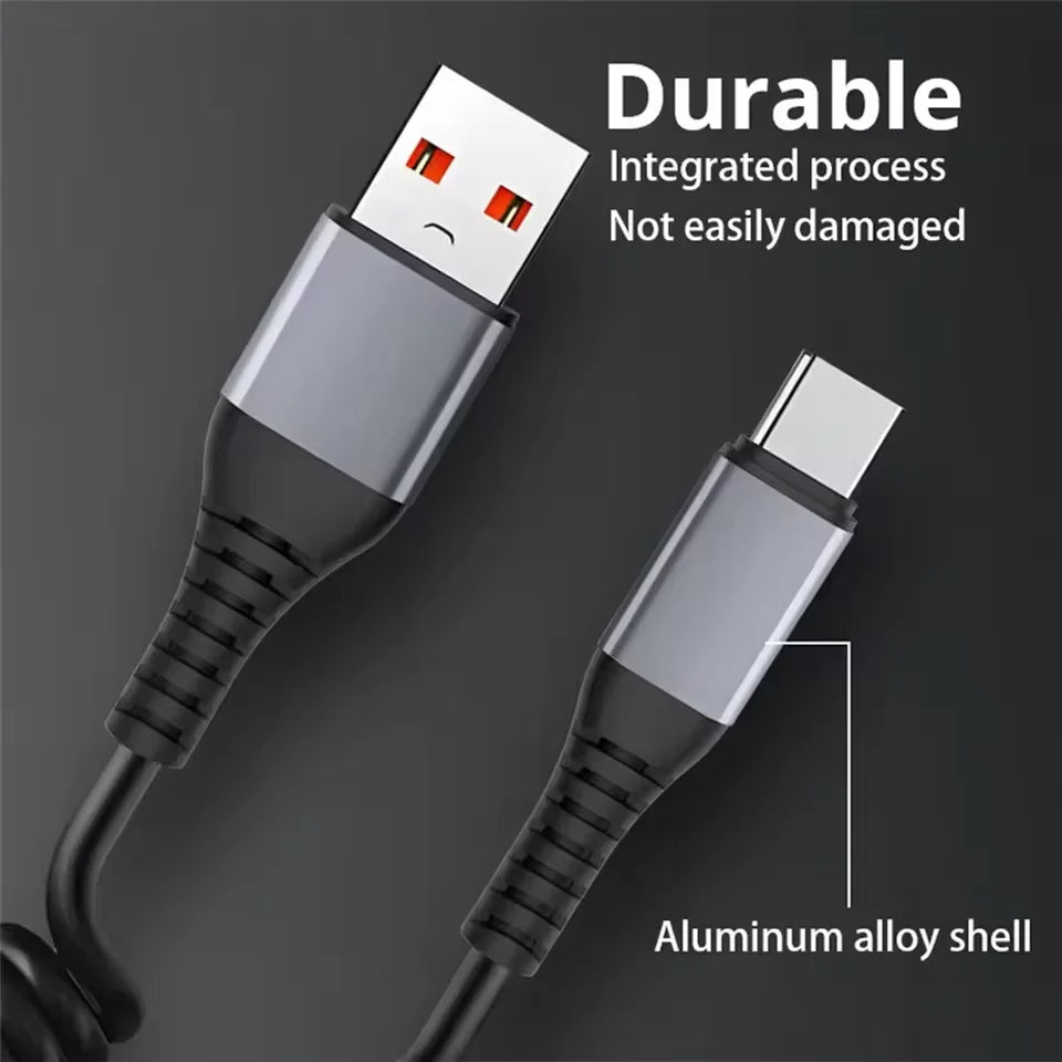 5 Ports Car Charger Fast Charging PD QC3.0 USB C Car Phone Charger + Spring Cable Coil Data Wire Type C Adapter in Car