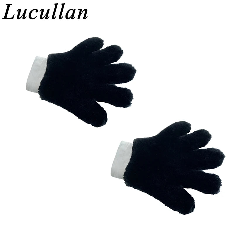 Lucullan Double Side Synthetic Wool Paw Mitt Super Soft Scratch Free 5-Finger Car Detailing Glove