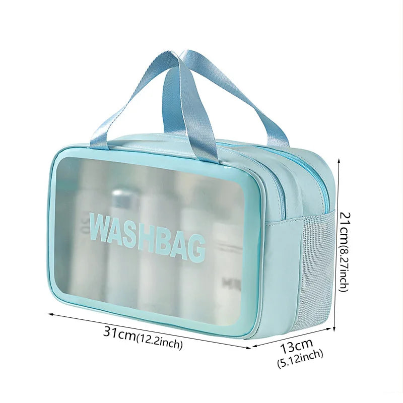 Wet-dry separation makeup bag portable toiletry bag travel essentials transparent frosted PU portable handheld bath storage bag