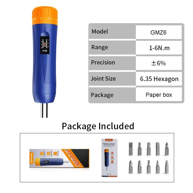 Preset Torque Screwdriver 1-6 Nm 1/4'' Drive Precision Adjustable Torque Wrench Set for Maintenance Tool Bike Repairing Mounting