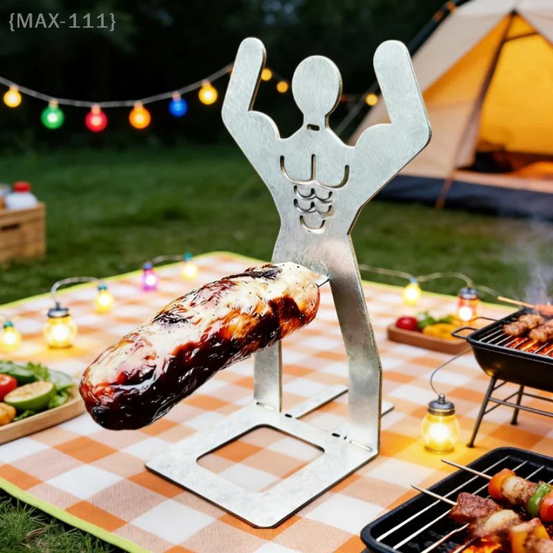 【MAX-111】Muscle Man Stainless Steel Hot Dog Grill Rack - Sausage Holder for BBQ Outdoor Cooking Funny Birthday Gift【W1】