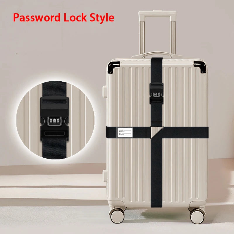 Nylon Cross Luggage Straps with Name ID Card Adjustable Bundling Packing Baggage Belt Password Lock Anti-lost Travel Accessories