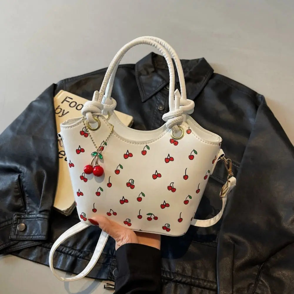 Cherry Pendant Cherry Crossbody Bag Large Capacity Korean Style Basket Shoulder Bag All-match Message Bag Small Tote Bag Travel