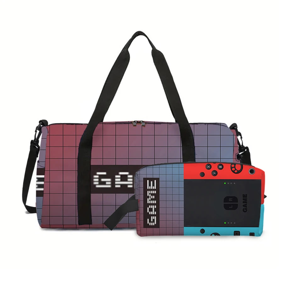 2 Pcs Games Console Large Capacity Travel Bag,Cosmetic Bag For Boys/Girls Best Gifts 2D Cartoon Leisure Durable Travel Duffels