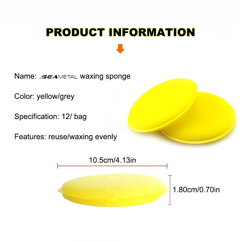 SEAMETAL 12pcs Car Foam Waxing Polish Sponge Round High Density Wax Cleaning Pads Polishing Sponges for Car Detailing Care Tools